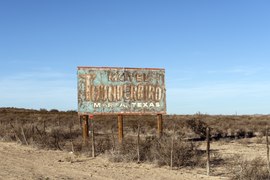 An old billboard in remote Presidio County, Texas, for the Motel Thunderbird, up ahead in the town of Marfa, Texas LCCN2014631627.tif