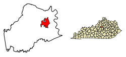 Location of Lawrenceburg in Anderson County, Kentucky.