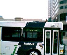 A sideview of an IndyGo bus