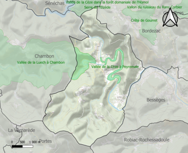 Carte des ZNIEFF de type 1 sur la commune.