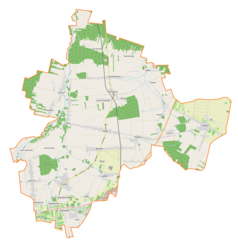 Mapa konturowa gminy Mykanów, blisko centrum na dole znajduje się punkt z opisem „miejsce zdarzenia”