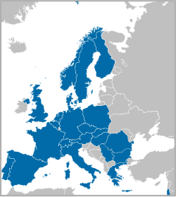 Kort, der viser CERN's medlemslande
