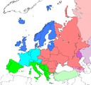 Les régions de l'Europe selon le codage statistique de l'ONU :Europe du NordEurope de l'OuestEurope de l'EstEurope du Sud