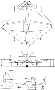 3-view line drawing of the Bell P-63 Kingcobra