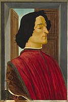 Giuliano de' Medici, who was assassinated in the Pazzi conspiracy. Several versions, all perhaps posthumous.[89]