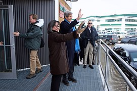 Secretary Kerry and Arctic Council Chairman Leona Aglukkaq wave to people in her hometown of Iqaluit, Canada.jpg