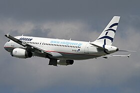 An Aegean A320-200 in the old livery with a Visit Greece sticker