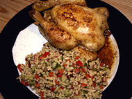 Tabbouleh served with chicken, Lebanon