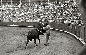 Francisco Franco y su esposa, Carmen Polo, en la plaza de toros 'El Txofre', en una corrida de la feria de abono de Semana Grande (5 de 5) - Fondo Car-Kutxa Fototeka.jpg