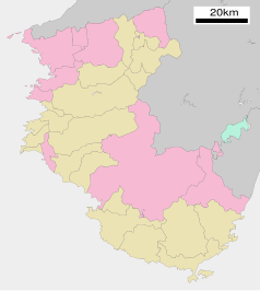 Mapa konturowa prefektury Wakayama, po lewej nieco u góry znajduje się punkt z opisem „Hirogawa”