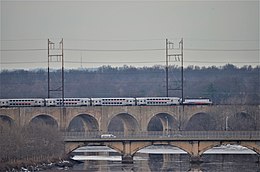 Northeast corridor train on the bridge