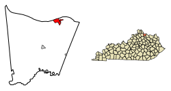 Location of Augusta in Bracken County, Kentucky.