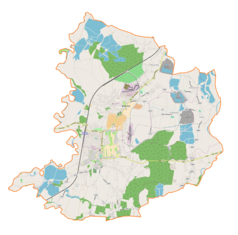 Mapa konturowa gminy Brzeszcze, blisko centrum u góry znajduje się punkt z opisem „KWK Brzeszcze”