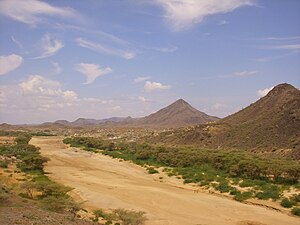 Paysage et rivière Turkwel près de Lodwar à l'ouest du lac en novembre 2010.