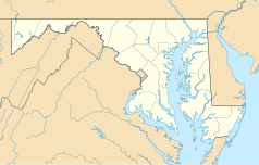 Mapa konturowa stanu Maryland, w centrum znajduje się punkt z opisem „Suitland”