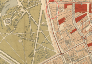 Detail of map of Boston in 1896, showing Chickering Hall opposite Boston Common