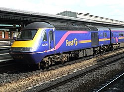 First Great Western HST Power car 43134 on rear of London-bound train at Reading station.