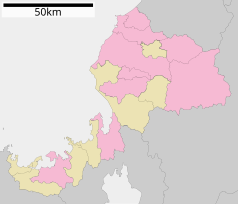 Mapa konturowa Fukui, na dole po lewej znajduje się punkt z opisem „Obama”