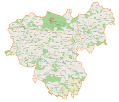 Mapa konturowa powiatu łukowskiego, w centrum znajduje się punkt z opisem „Tuchowicz”