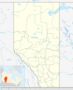 Mapa konturowa Alberty, po prawej znajduje się punkt z opisem „Bonnyville”