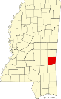 Map of Misisipi highlighting Clarke County