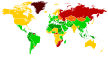 Map of the suicide rate in the world according to the WHO in 2019