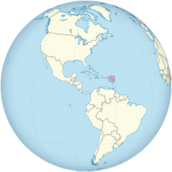 Location of Montserrat (circled in red) in the Caribbean (light yellow)