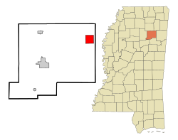 Location of Okolona, Mississippi