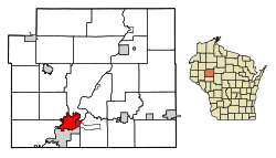 Location of Chippewa Falls in Chippewa County, Wisconsin.