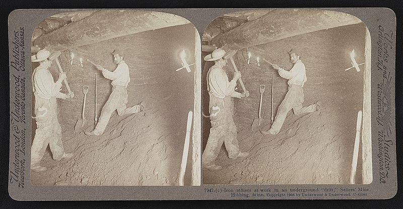 File:Iron miners at work in an underground "drift", Sellers' Mine, Hibbing, Minn. (LOC).jpg