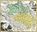 Kaart[3] van de Lausitz uit ca. 1700. Het groene gebied is de Niederlausitz. Lübbenau ligt bijna bovenaan de kaart, ten westen van de witte vlek Cottbus.