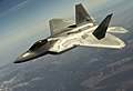 A U.S. Air Force F-22 Raptor fighter aircraft belonging to the 1st Fighter Wing out of Langley Air Force Base, flies in a training mission during Red Flag 12–3 over the Nevada Test and Training Range March 13, 2012.