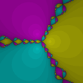 p(z) = z3 − 1的牛顿分形，颜色表示最终收敛到的根