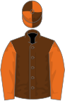 Brown, orange sleeves, quartered cap