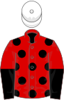 Red, black spots, halved sleeves, white cap