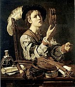 Cecco del Caravaggio : Jeune homme avec instruments de musique