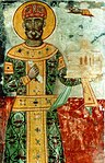 A fresco of Georgian King David IV (r. 1089–1125) from Gelati Monastery