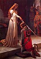 "Accolade" by Edmund Blair Leighton. A red-headed princess knighting a noble fighter.