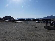 Des camions attendent pour franchir la frontière terrestre entre la Mongolie et la Chine à proximité de Burenkhairkhan, Mongolie.