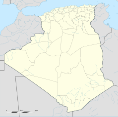 Mapa konturowa Algierii, u góry nieco na lewo znajduje się punkt z opisem „Al-Marsa al-Kabir”