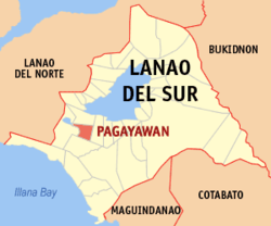 Mapa ng Lanao del Sur na nagpapakita sa lokasyon ng Pagayawan.