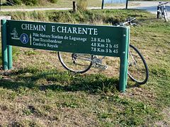 Pancarte sur le chemin du bord de Charente.