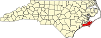 Map of Severna Karolina highlighting Carteret County