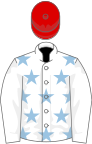 White, light blue stars on body, red cap