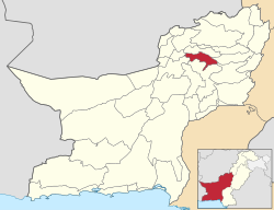 Karte von Pakistan, Position von Distrikt Harnai hervorgehoben