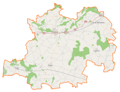 Mapa konturowa powiatu gostyńskiego, po prawej znajduje się punkt z opisem „Pogorzela”