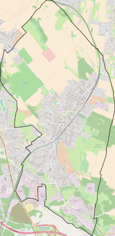 Mapa konturowa Radzionkowa, blisko dolnej krawiędzi nieco na prawo znajduje się punkt z opisem „Buchacz”