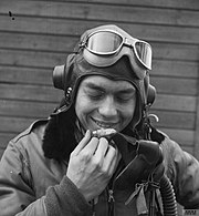 WWII USAF pilot D. R. Emerson "with a rabbit's foot talisman, a gift from a New York girl friend"