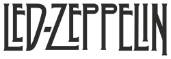 The name Led Zeppelin in irregular capitals in black and white