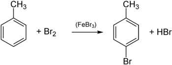 Reaktion von Toluol mit Brom in Gegenwart einer Lewis-Säure (FeBr3)